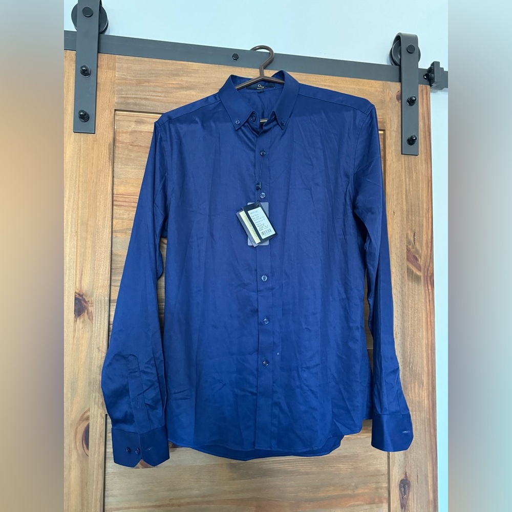 NEW O3 zoom from London Shirt Men's Button Up Long Sleeve blue Size : L